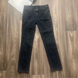 Women's Black Denim Mid Rise Embroidery Jeans Size: S